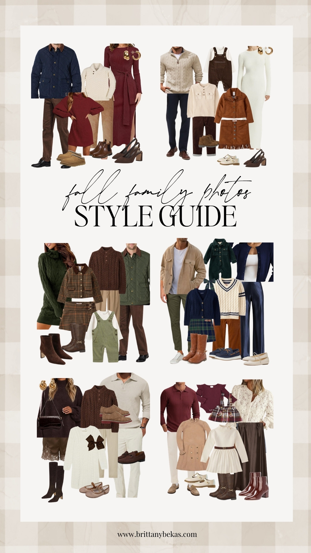 Fall family photo outfits made easy 🍂 Save this for your family pictures this year.

I pulled together some of my favorite 2026 fall family photo outfit ideas in the color palettes I love most for pictures: chocolate brown, burgundy, olive green, navy, cream, camel and warm neutrals.

As a family photographer, my biggest tip is to coordinate instead of match. Start with one outfit you love... usually mom’s....and build everyone else around it using 3–4 colors, different textures and just a little pattern.

Think sweater dresses, satin skirts, cable-knit sweaters, corduroy, quilted jackets, polos, loafers, boots, Mary Janes and simple neutral shoes. These are the kinds of pieces that photograph beautifully while still feeling current for fall.

I tagged all of the outfits and pieces shown here so you can mix and match them to create a look that works for your own family.
Perfect for fall family pictures, outdoor family photos, Thanksgiving outfits, Christmas card photos, fall portraits and family photo outfit inspiration.

fall family photo outfits / fall family picture outfits / what to wear for family photos / family photo outfit ideas / fall outfits / Amazon fashion / Amazon style / fall dresses / family picture outfits / neutral family outfits / burgundy family photo outfits / chocolate brown outfits / olive green outfits / navy family photo outfits / Thanksgiving outfits / fall fashion

#LTKmomlife #LTKSeasonal #LTKKids