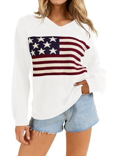 Dressmine Womens American Flag Sweater Knit Long Sleeve Crew Neck Graphic Elegant Soft Loose Pull... | Amazon (US)