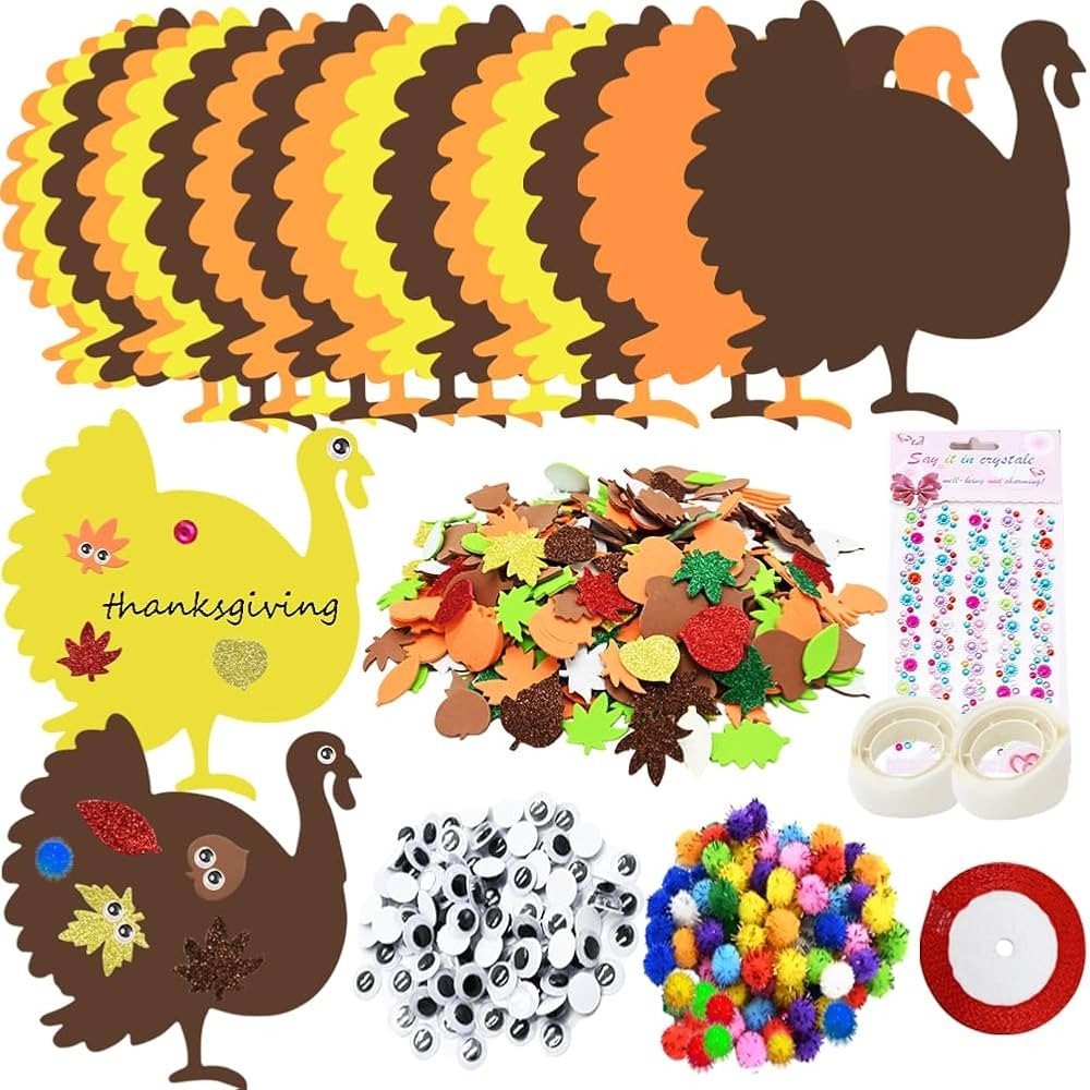 600 PCS Fall Foam Stickers Thanksgiving Turkey Sticker Self Adhesive Glitter Maple Leaf Stickers ... | Amazon (US)