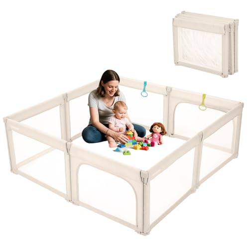 Doradotey Foldable 71"x79" Baby Playpen – 8-Panel Breathable Mesh Play Yard with Shape-Flex Design, Easy No-Tools Setup & Portable Storage for Indoor/Outdoor Safety, Khaki | Amazon (US)