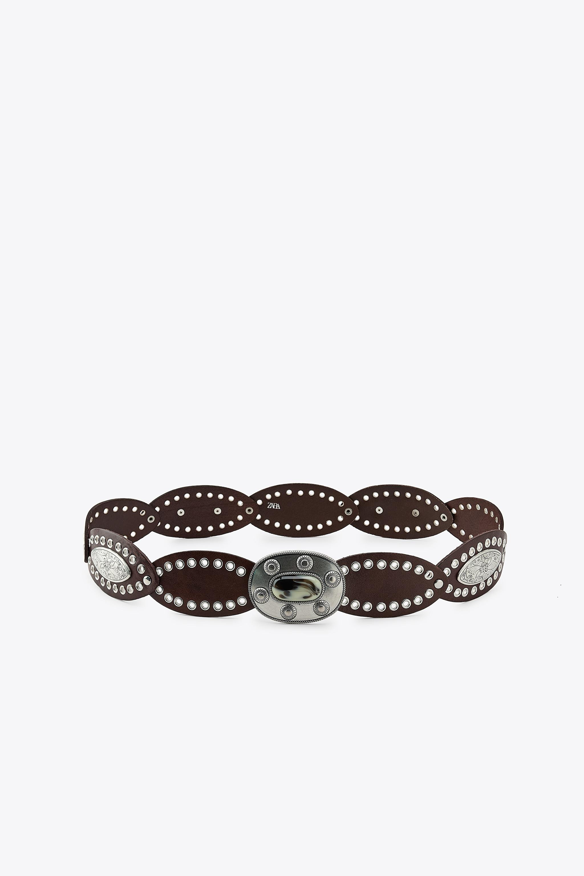 OVAL STUDDED LEATHER BELT | Zara US