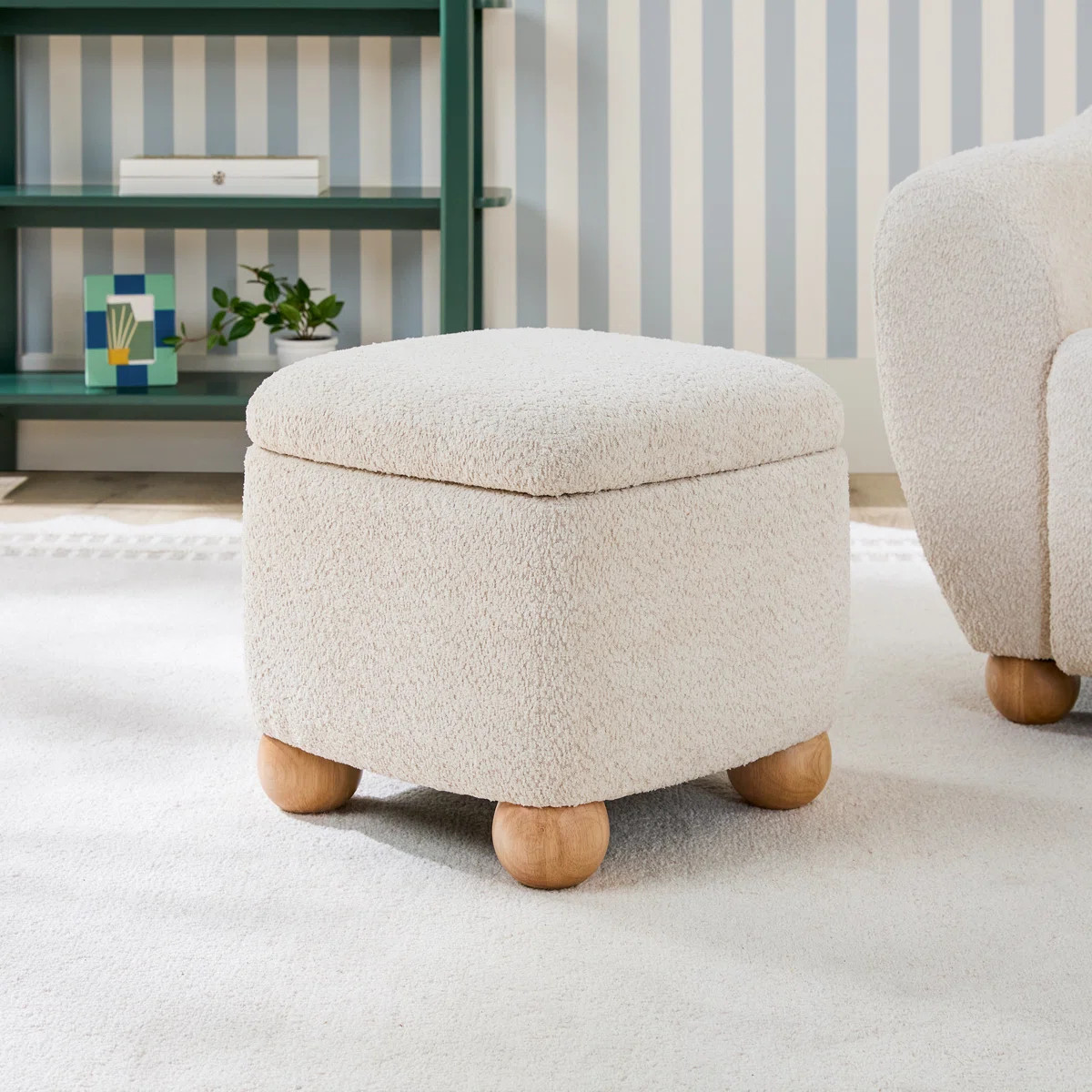 EZ Assembly 2-Piece Contemporary Bouclé Upholstered Lounge Chair And Small Storage Ottoman | Wayfair North America