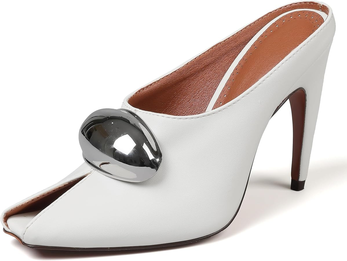 Goiphrri Stiletto Heels for Women Peep Toe Pull on Heeled Mules Kitten heel Mule Sandals Solid Po... | Amazon (US)