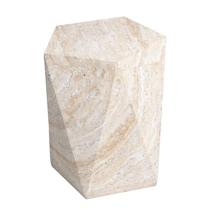 Pentagon Travertine Stone Finish Italian Design MgO Side Accent Table - 16"x16"x18.6" | Overstock