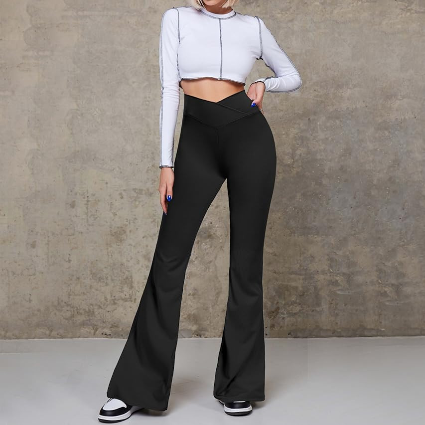 UEU Flare Leggings for Women with Tummy Control, V Crossover High Waisted Yoga Pants, Bootcut Wid... | Amazon (US)