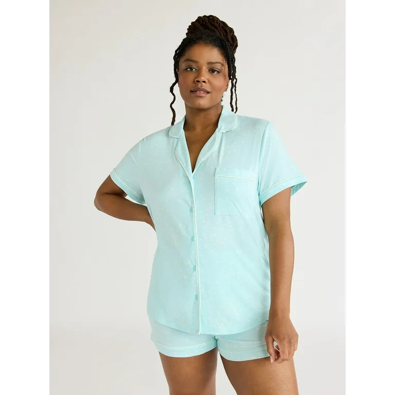 Joyspun Women's Bridal Notch Collar Top and Shorts Pajama Set, 2-Piece, Sizes XS to 3X | Walmart (US)