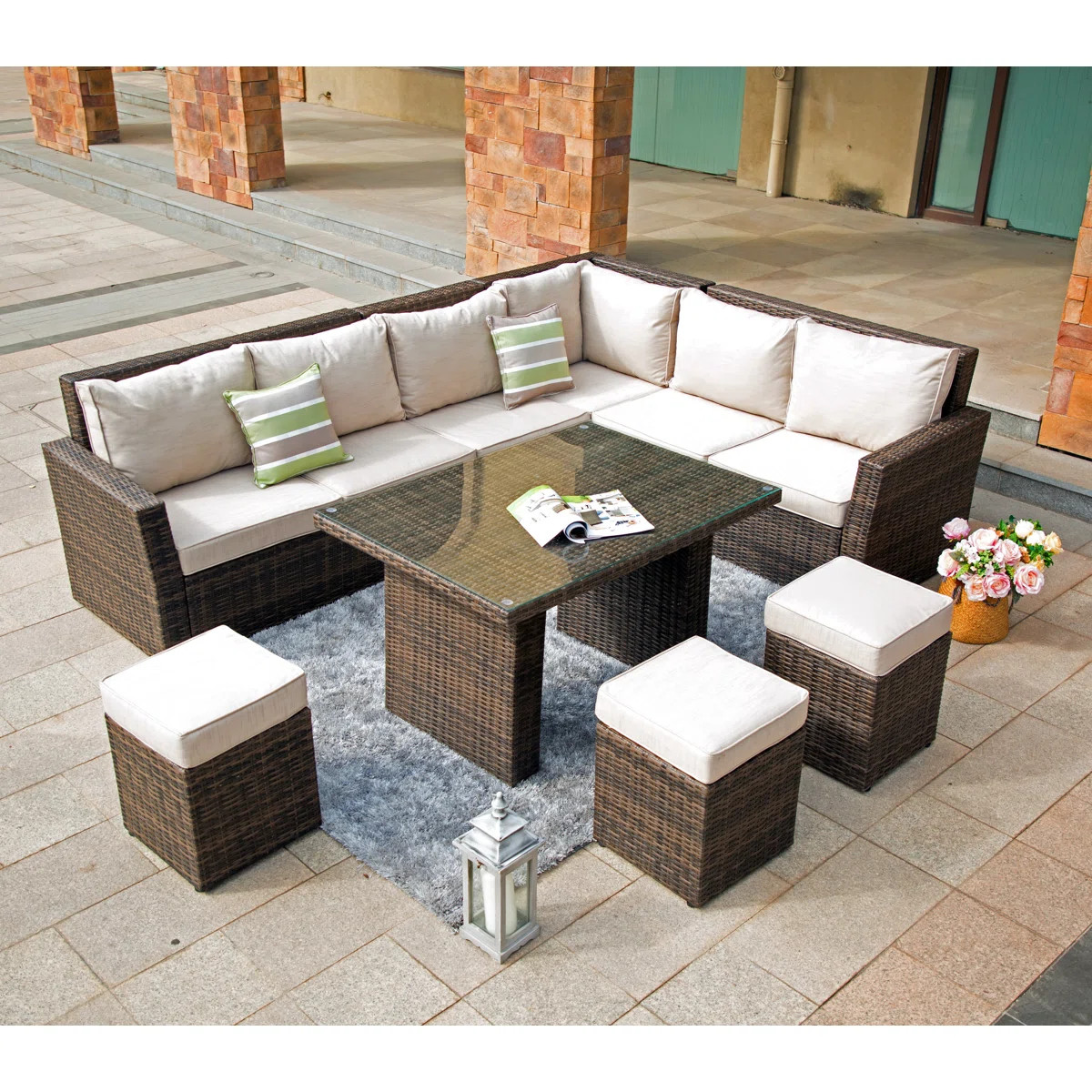 Outdoor 8-Piece Wicker Aluminum Sectional Seating Group with Cushions | Wayfair North America