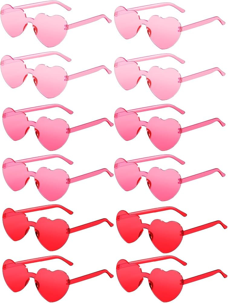 12 Pairs Heart Shaped Sunglasses for Women Colorful Glasses Fun Trendy Transparent Heart Sunglass... | Amazon (US)