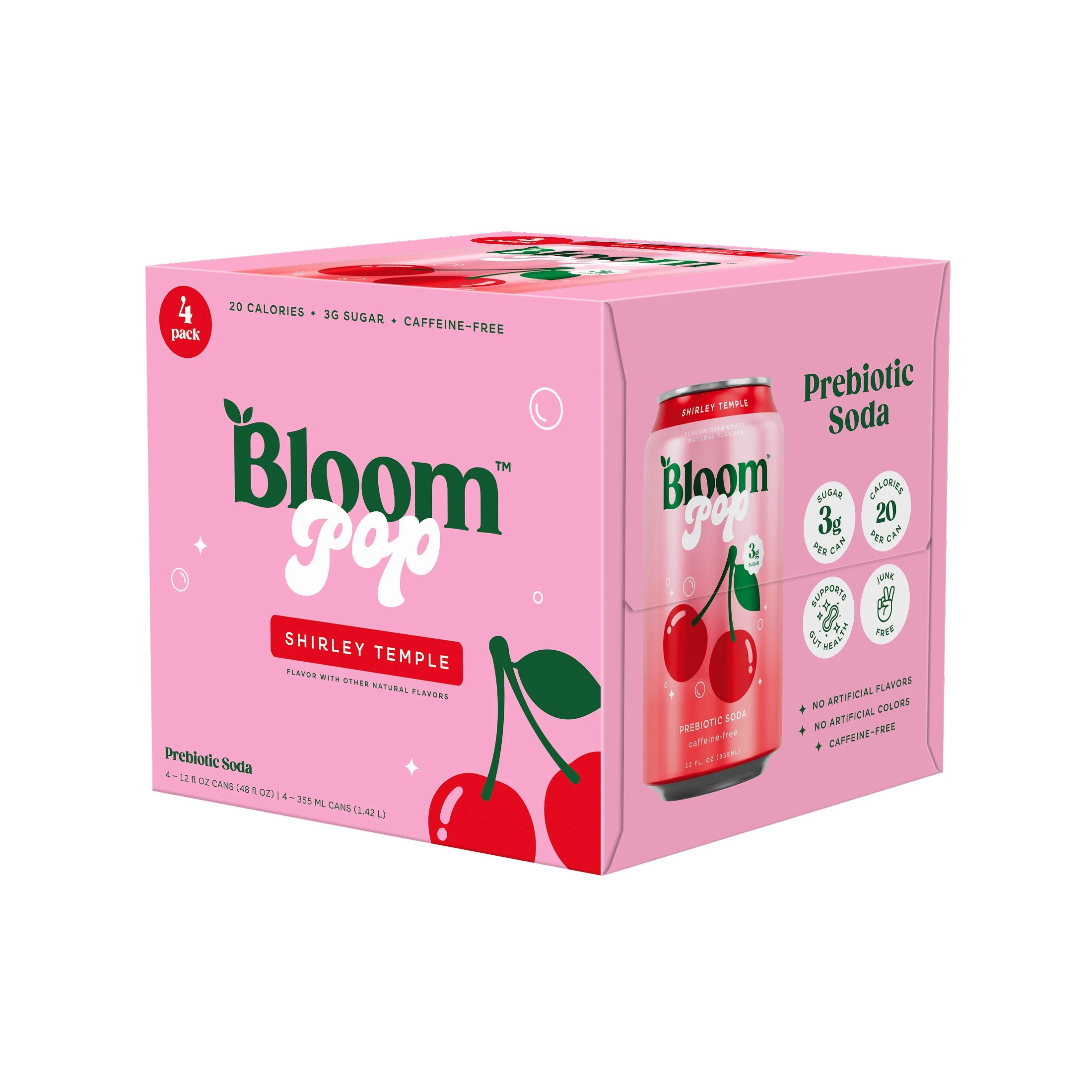 Bloom Nutrition Pop Shirley Temple Prebiotic Soda, 12 fl oz, 4 Pack Cans - Walmart.com | Walmart (US)