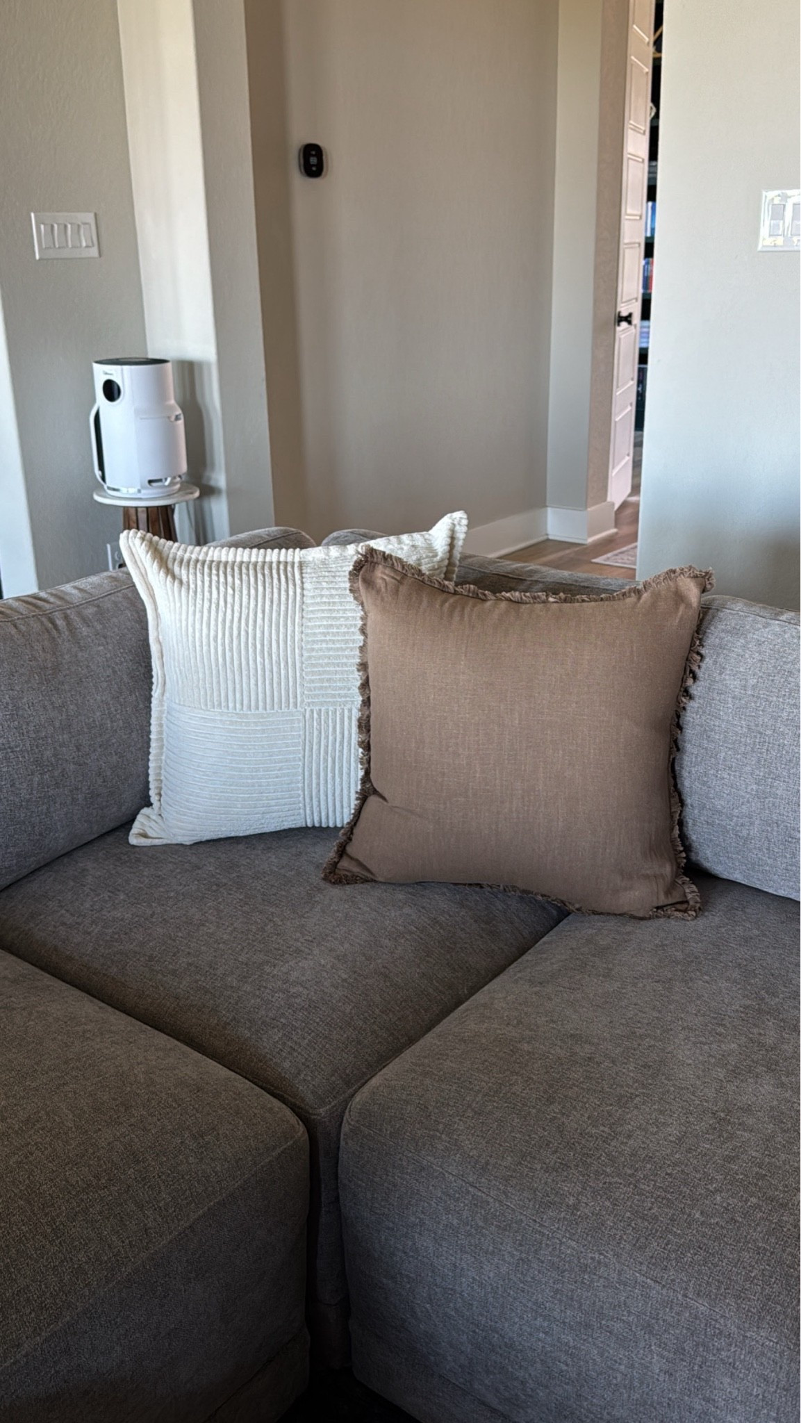 Amazon pillow covers: shade Beige and Cocoa Brown. This is the 20x20 size, but be sure and measure! The brown one does run a little small