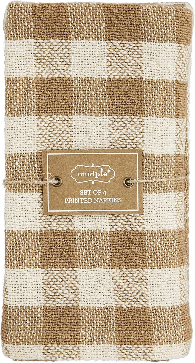 Mud Pie Harvest Check Napkin Set, Tan, 18" x 18" | Amazon (US)