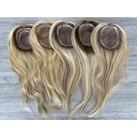 Hair Toppers 5x6.5"" Mono-Filament Base 16"" Rooted Blonde Dimensional Mid Volume Premium Real Human Clip in Stock | Etsy (US)