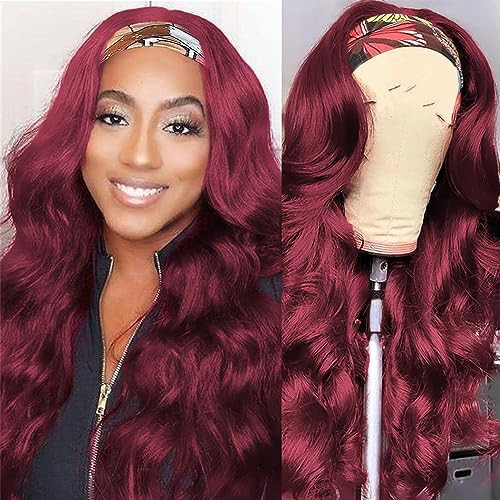99J Burgundy Headband Wig Human Hair Body Wave Headband Wigs 24 Inch Glueless None Lace Front Wig Brazilian Virgin Human Hair Headband Wigs for Black Women Wear and Go Wig 150% Density | Amazon (US)