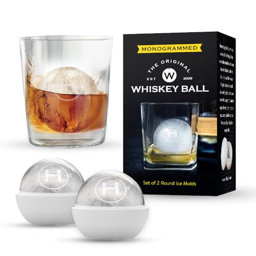 Pack of 2 Monogram Whiskey Ice Ball Maker Mold - Premium Silicone Sphere Mold A to Z letter Engraved - Ideal for Crafting Old Fashioned Cocktails – Easy Release & No Leak Design - ‘H’ letter | Amazon (US)