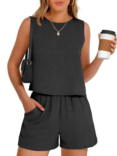 ANRABESS Two Piece Sets for Women Summer Casual Sleeveless Tank Top Matching Shorts Lounge Sets Pajamas 2026 Trendy Clothes Medium | Amazon (US)