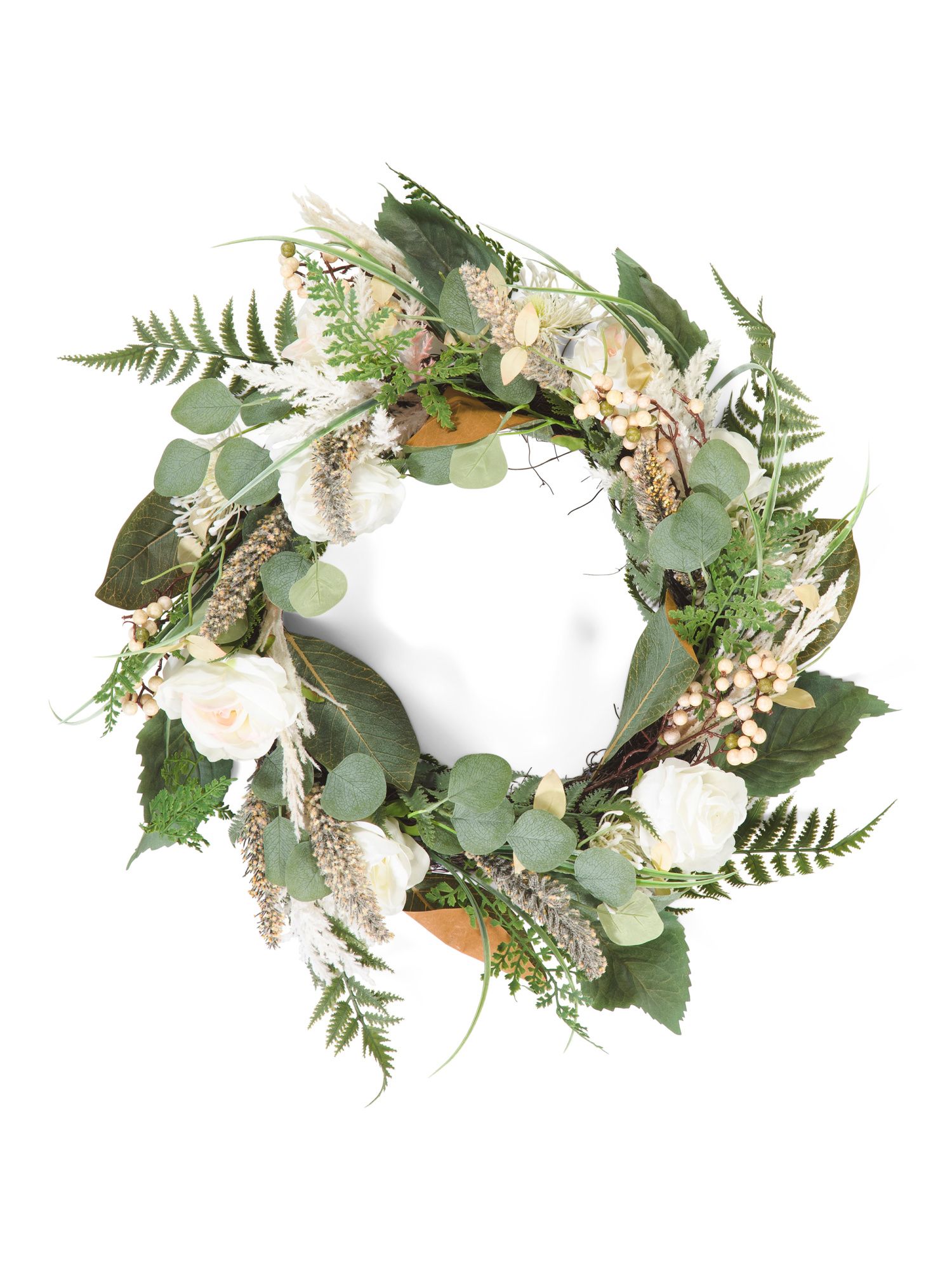 28in Rose And Fern Wreath | TJ Maxx