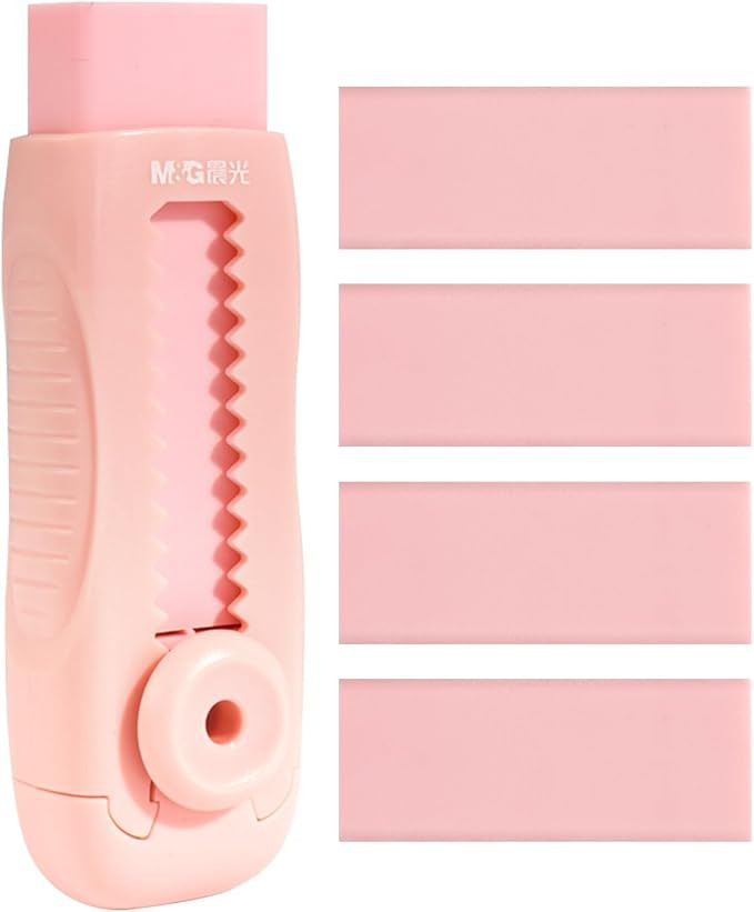M&G 4+1 Pack Rubber Pink Erasers Sliding Retractable Eraser, Soft Cute Erasers Push Pull Large Pe... | Amazon (US)