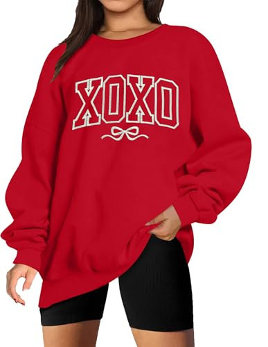 MYHALF Valentines Day Sweatshirts Valentine Shirts: Womens Love Heart Long Sleeve Tops Oversized Patch Crewneck Pullover | Amazon (US)