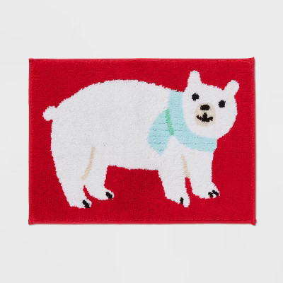 17"x24" Polar Bear Christmas Bath Rug Red - Wondershop™ | Target