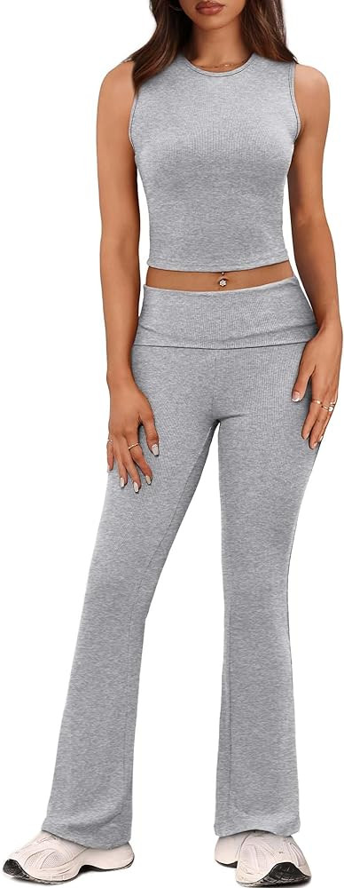 Amazon.com: XIEERDUO Lounge Sets For Women 2 Piece Casual Y2K Outfits Sleeveless Cropped Tank Top... | Amazon (US)