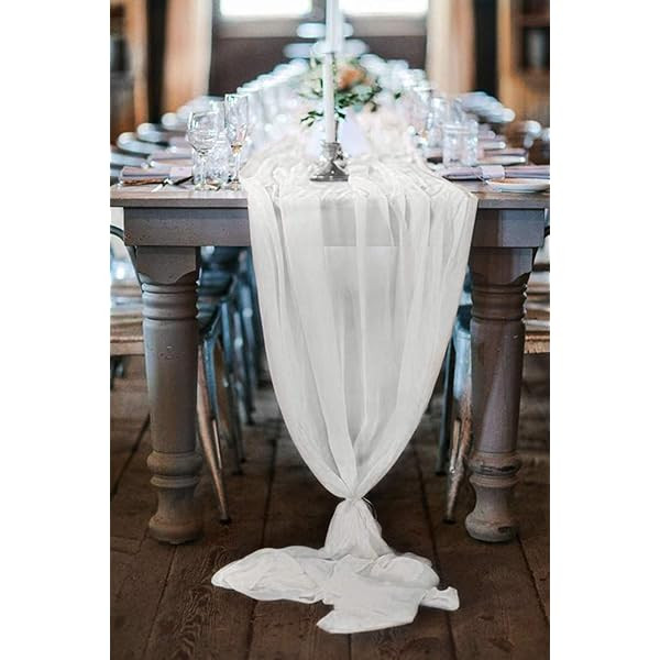 Socomi 10ft Ivory Chiffon Table Runner 29x120 Inches Romantic Wedding Runner Sheer Bridal Party Deco | Amazon (US)
