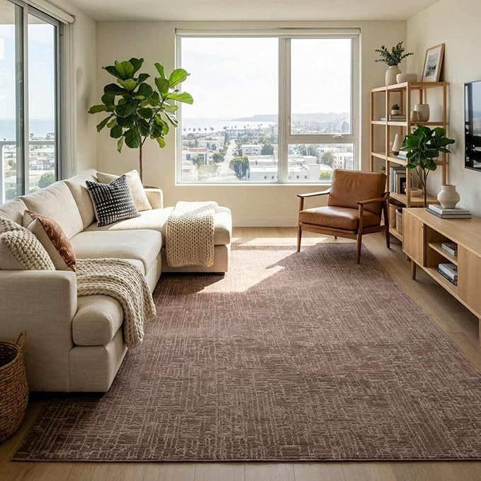 BoutiqueRugs Washable Brown Solid Modern 6x9 Area Rug Textured Leanna Living Room Bedroom Dining ... | Amazon (US)