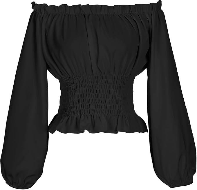 Oiefeen Womens Renaissance Peasant Blouse Off Shoulder Long Sleeve Tops | Amazon (US)