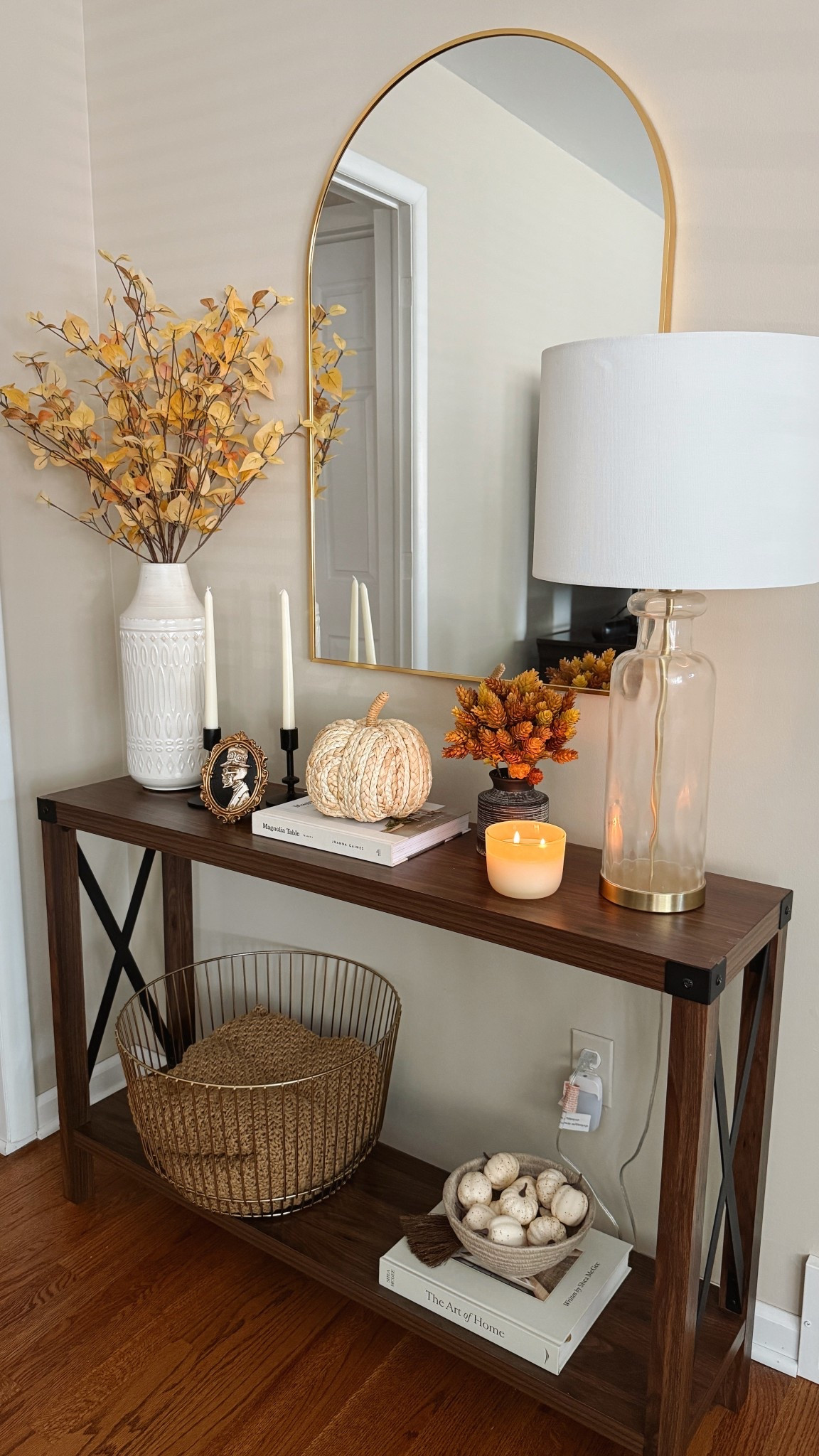 Fall decor for your console table inspo! I’m just so happy that fall is finally here😍🍂 a few of these pieces I got from At Home like the vase, skeleton frame and the black vase with faux leaves. The rest is Amazon and Target so all super affordable. Happy fall decorating!

#LTKSeasonal #LTKHome