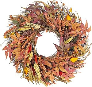SZAT PRO Fall Wreath 24 Inches Large Farmhouse Autumn Harvest Wreaths with Straw Wheat Maple Leaf... | Amazon (US)