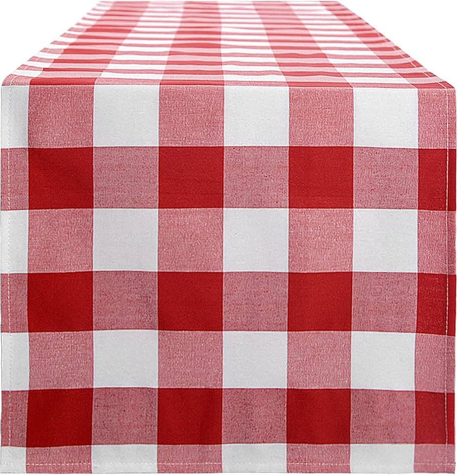 tiosggd Red and White Gingham Table Runner, 72 Inch Buffalo Check Cotton Fabric Table Cloth for F... | Amazon (US)