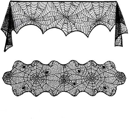 Lulu Home Halloween Fireplace Decorations, Fireplace Mantle Scarf Cover and Table Cloth, Black La... | Amazon (US)