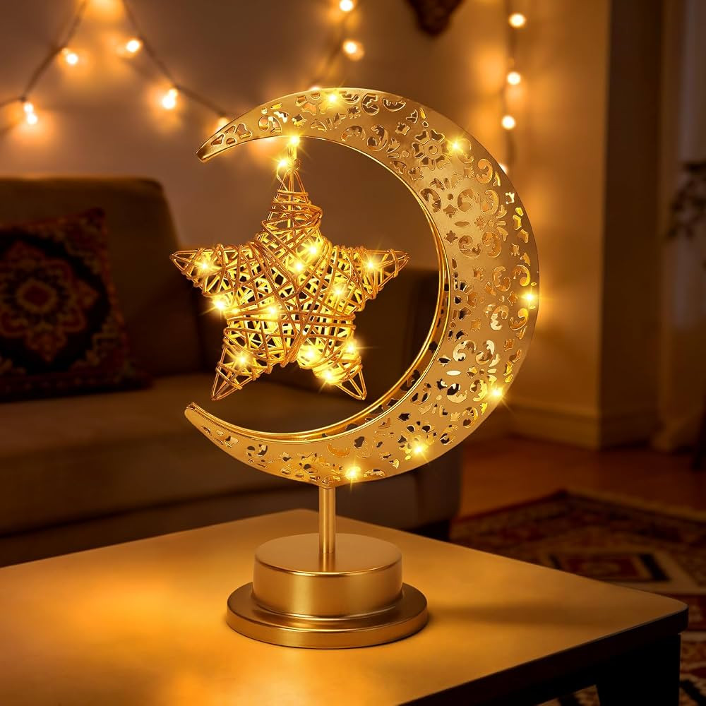 Ramadan Moon Table Lamp Crescent Lamp Ramadan Decorations Half Moon Light Battery Operated Metal ... | Amazon (UK)