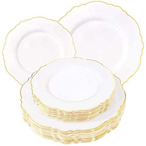 WDF 60pcs Plastic Thanksgiving Plates - Baroque White and Gold Disposable Plates - Thanksgiving G... | Amazon (US)
