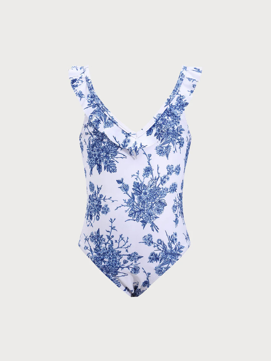 Girls' Blue Floral One-Piece & Reviews - Blue - Sustainable Girls Clothing | BERLOOK | BERLOOK