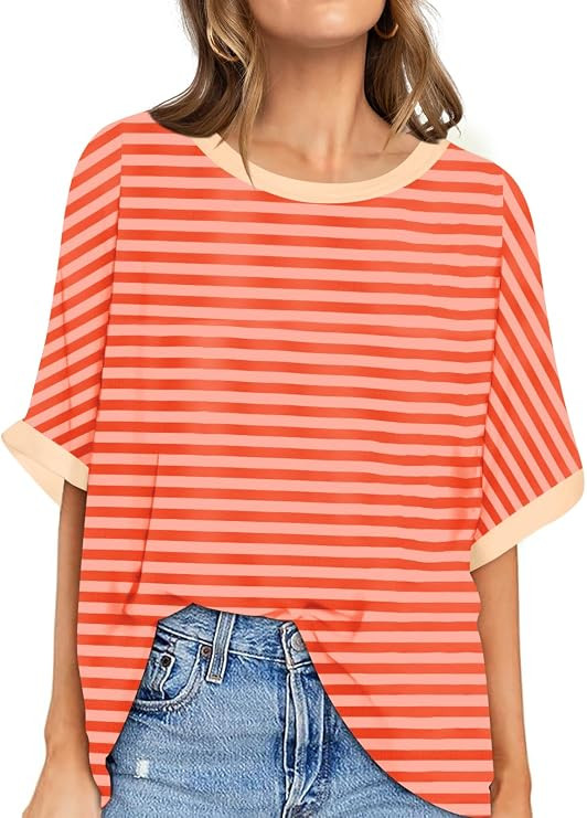 UEU Women's Oversized Crewneck T-Shirt Casual Loose Tunic Tops | Amazon (US)