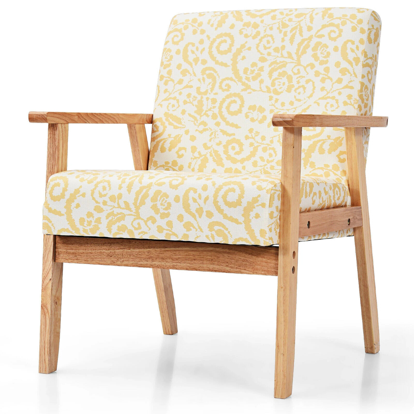 Slickblue 1-Piece Floral Accent Chair – White/Yellow Linen Armchair with Rubber Wood Frame and Plush Cushion – Perfect for Living Room or Bedroom | Lowe's