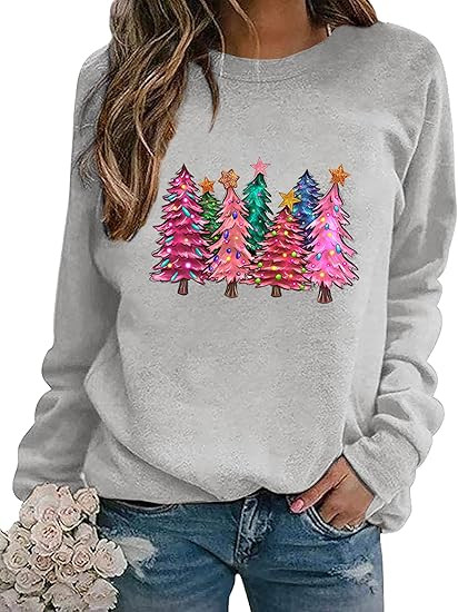 Christmas Sweatshirts Women Colorful Christmas Tree Graphic Shirt Xmas Holiday Party Long Sleeve ... | Amazon (US)