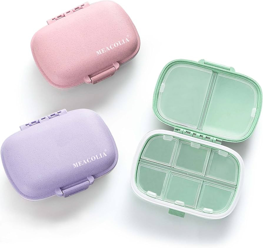 MEACOLIA 3 Pack 8 Compartments Travel Pill Organizer, Daily Pill Case Small Pill Box for Pocket P... | Amazon (US)