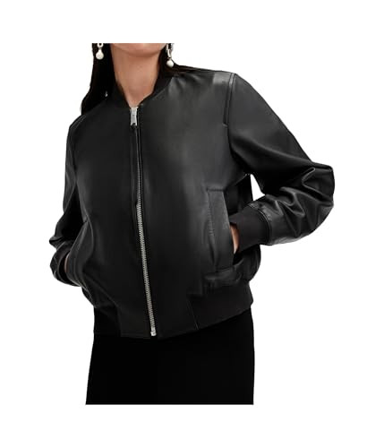 AllSaints Women's Leather Jackets Orten Bomber Jacket Black UK 4/US 0 | Amazon (US)