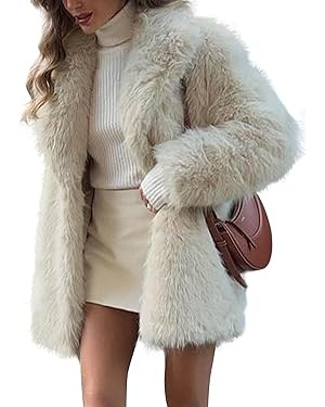 COZYPOIN Womens Faux Fur Coats Warm Mid Long Furry Jackets Long Sleeve Lapel Winter Fluffy Outerw... | Amazon (US)