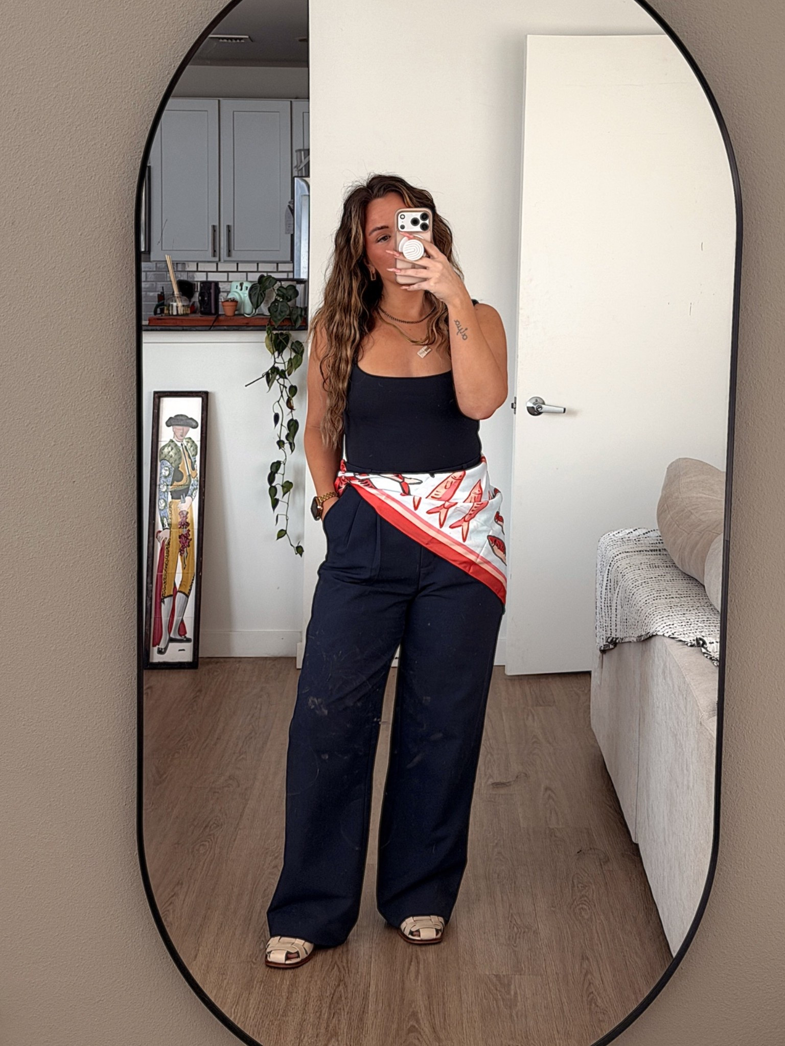 bodysuit - aritzia 
pants - abercrombie 
scarf - old navy
mules - sam edelman

#LTKootd #LTKgrwm #LTKWorkwear