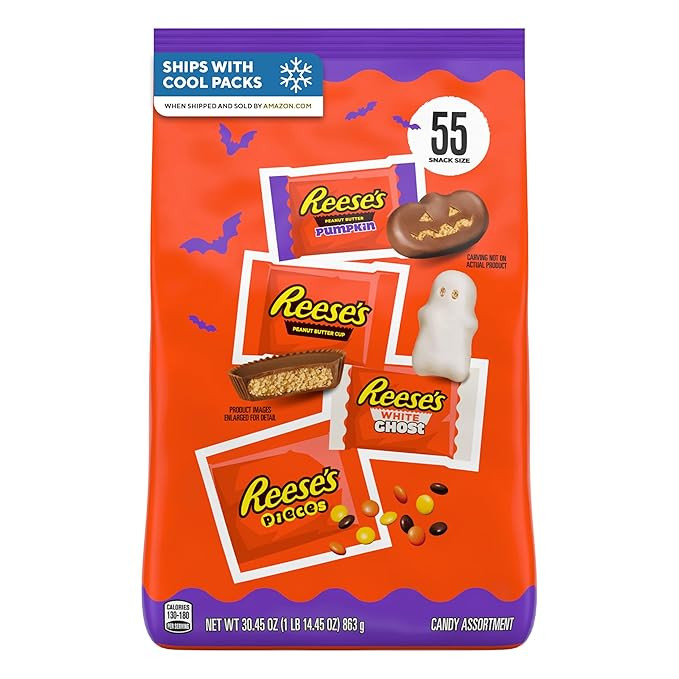REESE'S Assorted Flavored Snack Size Peanut Butter, Halloween Candy Bag, 30.45 oz (55 Pieces) | Amazon (US)