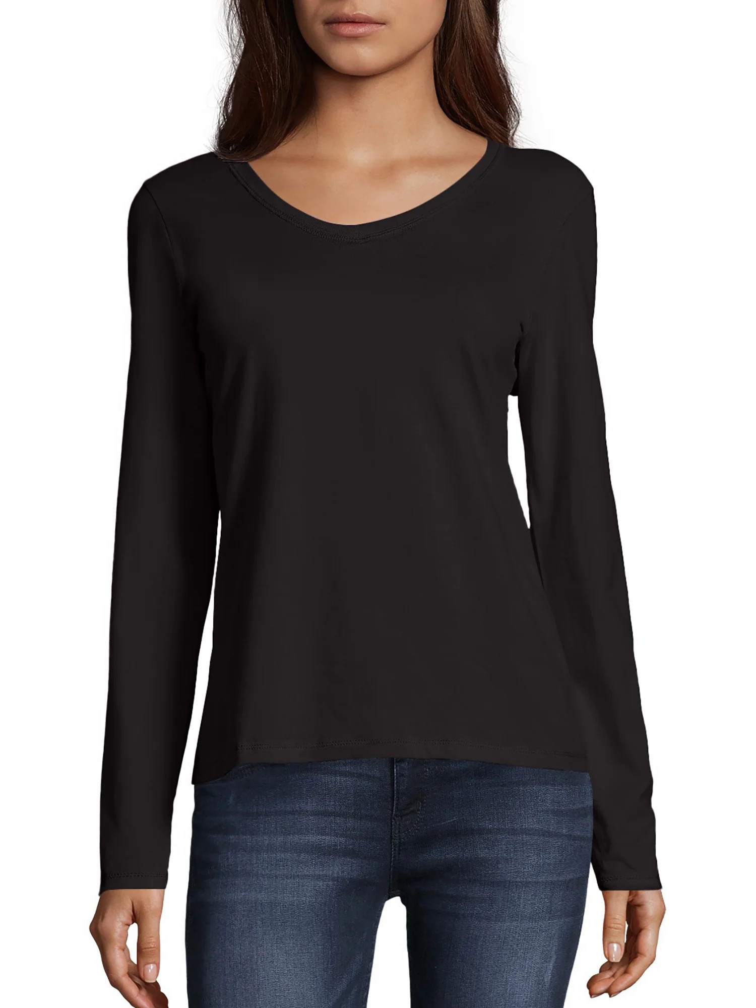 Hanes Women's Long Sleeve V-Neck Tee - Walmart.com | Walmart (US)