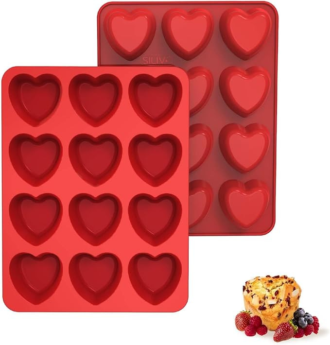 SILIVO Silicone Heart Shaped Muffin Pan (2 Pack) - Mini Heart Shaped Silicone Molds for Baking, N... | Amazon (US)