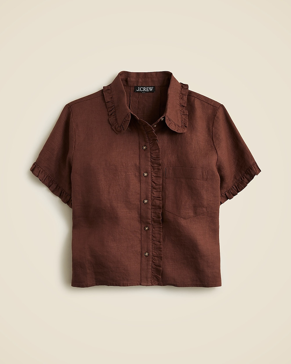 Ruffle-trim button-up shirt in linen | J. Crew US