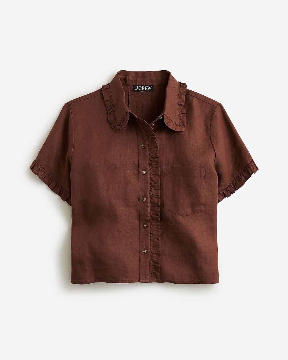 Ruffle-trim button-up shirt in linen | J.Crew US
