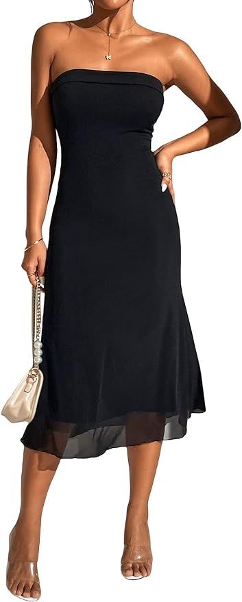 SOLY HUX Women's Elegant Strapless A Line Tube Midi Dress Open Back Sleeveless Long Cocktail Part... | Amazon (US)