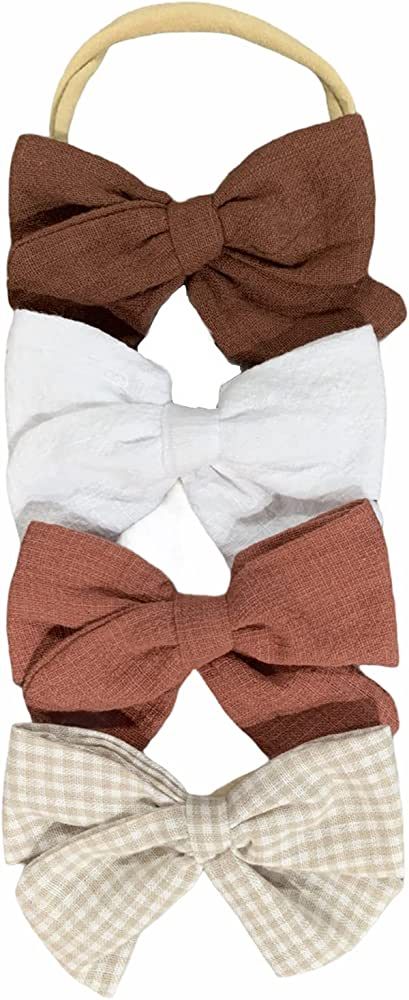 Marley Anne Me 4 Set Baby Bow Girls Headband Nylon Linen Accessories for Newborn Toddler Baby Han... | Amazon (US)
