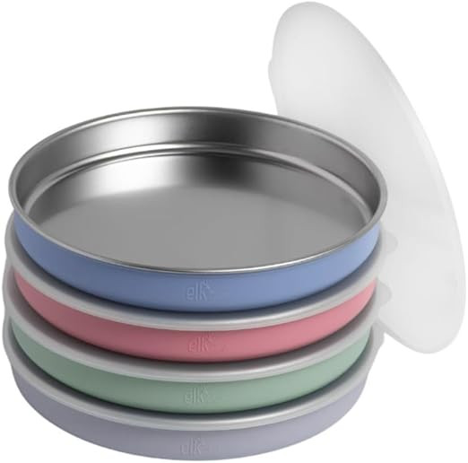 Elk and Friends 7.8” Stainless Steel Non Divided Plates with Silicone Sleeve + Storage Lid | Ba... | Amazon (US)