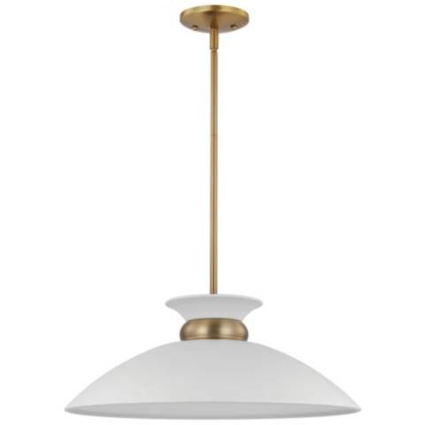 Perkins; 1 Light; Medium Pendant; Matte White with Burnished Brass - #699R5 | Lamps Plus | Lamps Plus